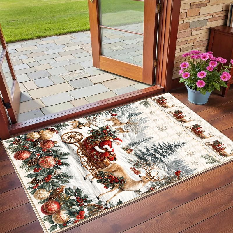 Christmas Printed Square Area Rug Soft Non Slip Floor Carpet For Bedroom Holiday Gift