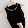 Женская вязаная майка с круглым вырезом и бисером, женская мода, весна-лето, вязаная нижняя рубашка, однотонные тонкие топы без рукавов
