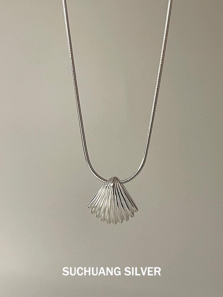 Серебряное ожерелье-ракушка Su Chuang S925 для женщин – Высококачественная универсальная цепочка на ключицу с текстурой гребешка