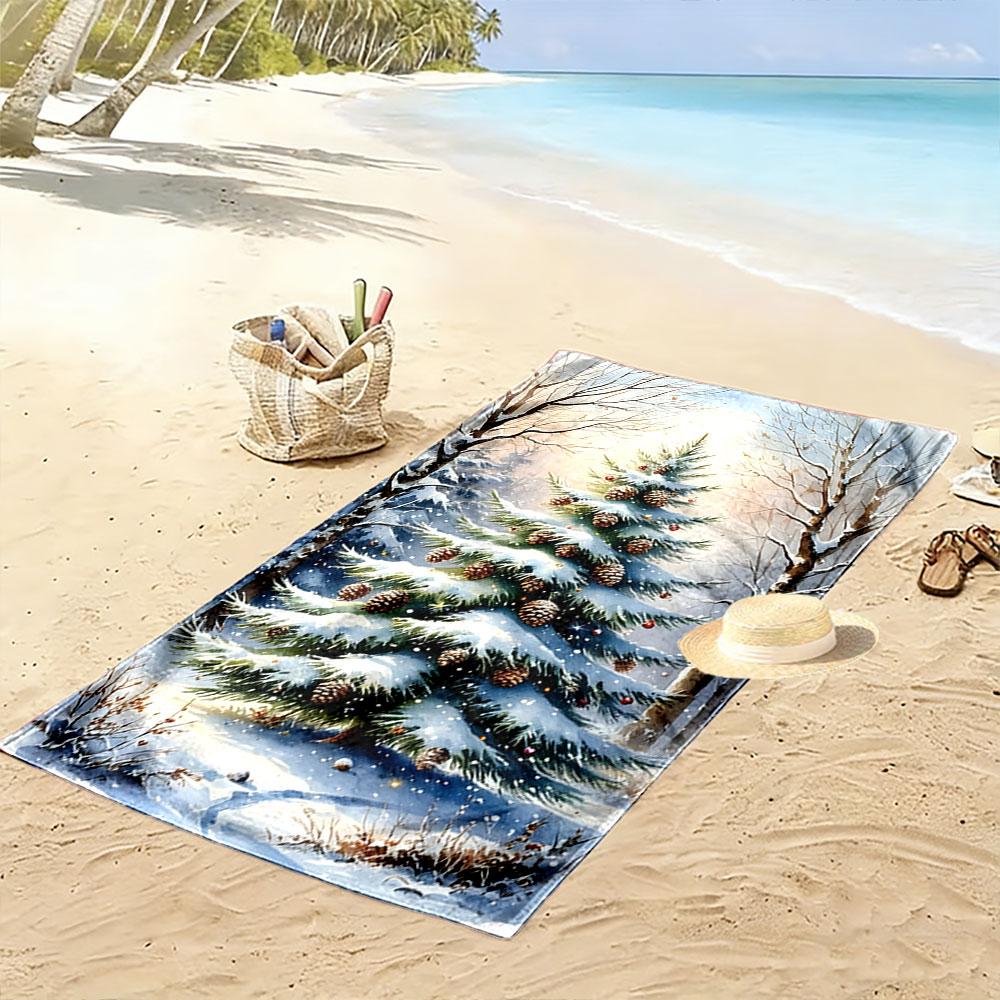 Snowy pine serenity Print beach towel, quick drying, suitable for travel, outdoor sports, jogging, the beach and swimming, gift