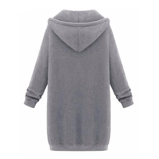 Women Sweatshirt Coat Hooded Adjustable Drawstring Long Sleeve Coat with Pockets Solid Color Mid-length Outerwear