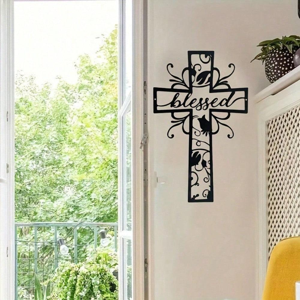 Metal Cross Wall Art Love-Themed Home Decor, Suitable For Home Office Kitchen Outdoor Walls, Valentine's Day New Year Easter Gift