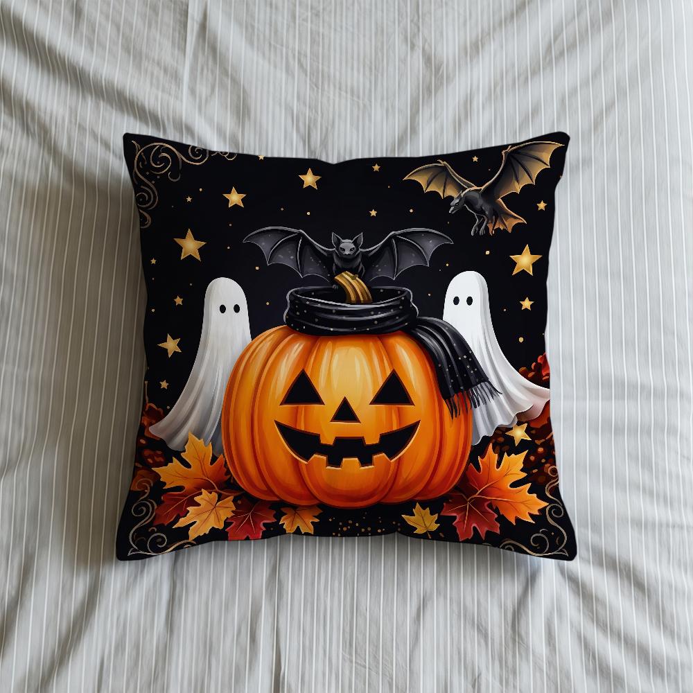 Halloween Pumpkins Ghosts Bats Cushion Cover Square Decorative Throw Pillow Case Sofa Bed Living Room Anniversary Gifts