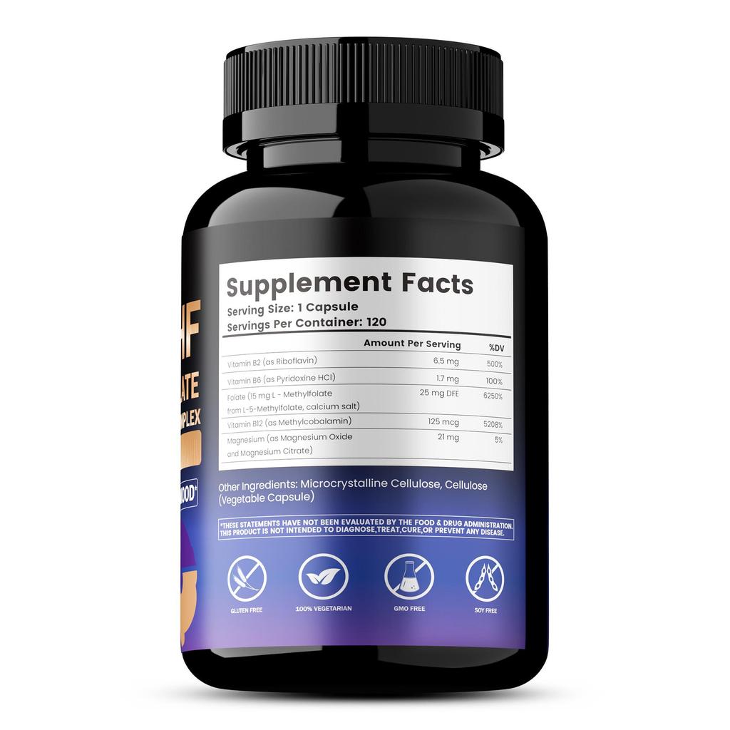 5-MTHF Methylfolate Dietary Supplement: Supports brain health, improves mood, and boosts energy. 120 capsules.