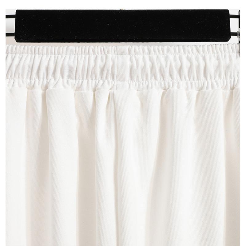 Dimanaf 2024 Plus Size Summer Long Pants Women Elastic Pants Loose Straight Casual Female Basic Trousers Wide Leg Pants White 5XL