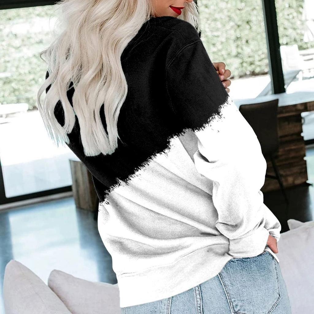 Women's Colorblock Sweatshirt Long Sleeve Round Neck Casual Comfortable Loose Lightweight Women's Sweatshirt