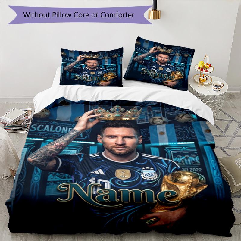 Messi World Cup Champion Personalized Name Bedding Set,Comfort Bed Linen for Boys Room Decoration,Perfect Gift for Match Fans,Wrinkle Resistant Duvet