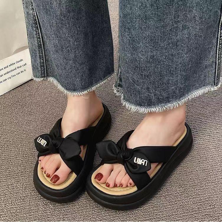Summer New Non-slip Thick-bottomed Bow Slippers Women's Casual Soft Bottom One-word Sandals