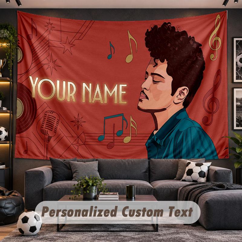 Wall Hanging Tapestry Custom NameBruno Mars Pattern Personalized Printed Fabric Wall Decor