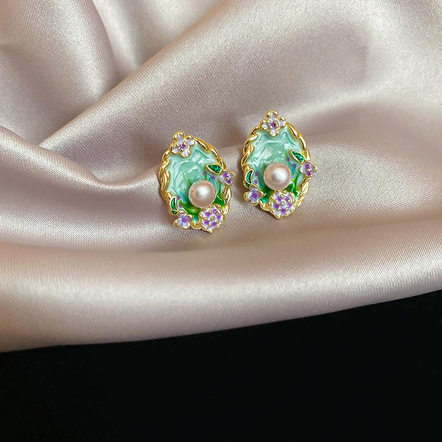 Silver Needle Monet Garden Drip Earrings French Court Style Exquisite Stud Earrings Design Sense Niche Light Luxury Earrings