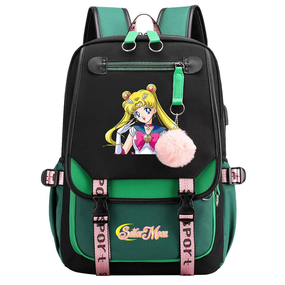 Новый аниме-рюкзак Sailor Moon с USB-подключением для подростков и школьников, мужской и женский, с откидной крышкой.