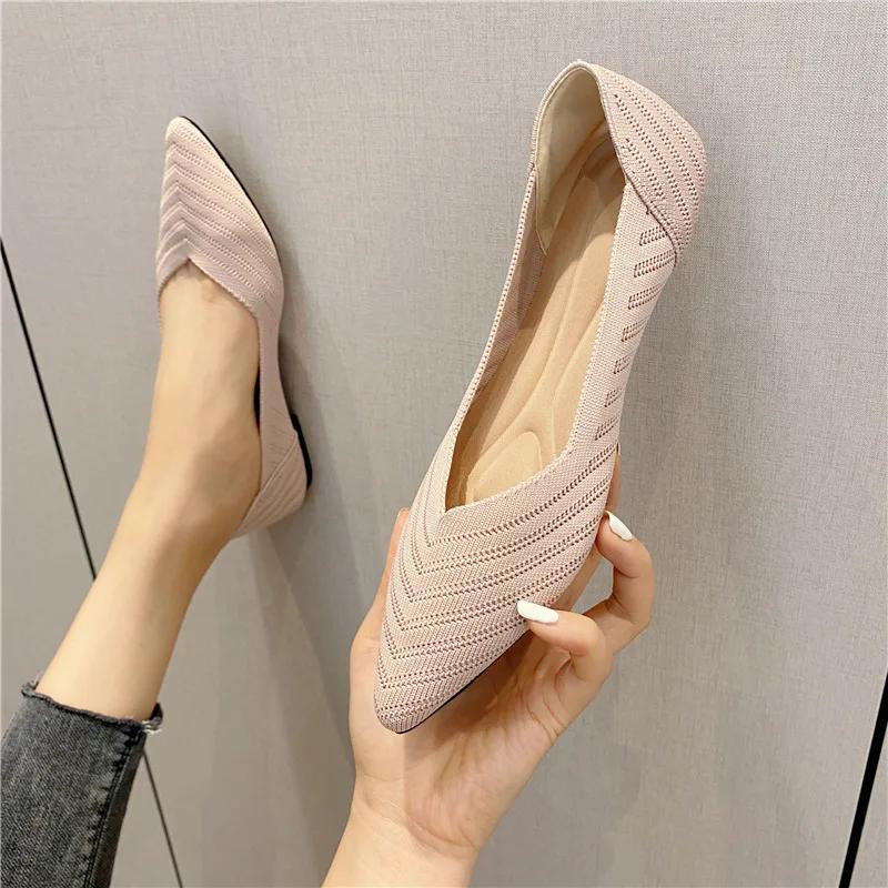 Женская весна 2025 года, новые туфли на плоской подошве, модные осенние женские вязаные остроносые удобные туфли на резиновой подошве, фирменная обувь Zapatos Mujer