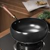 Forged Iron Wok with Wooden Lid Nonstick Skillet Pot Even Heating Fry Pan for Gas Stove Induction Cooker Ergonomic Handle Cooking Pot