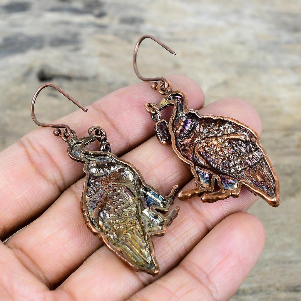 Multi Tourmaline Rough Earring Electroformed Copper Earring Peacock Earrings Gemstone Jewelry Anniversary Gift Drop Earring Handmade Jewelry