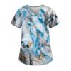 Plus Size Printed Scrub Working Uniform Tops For Women V-Neck Short Sleeve T-Shirts Workwear Tee With Pockets
