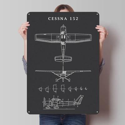 Cessna 152 Чертеж Жестяная табличка Постер самолета Украшения для комнаты Металлические таблички на заказ для украшения стен Декор комнаты Для мужчин