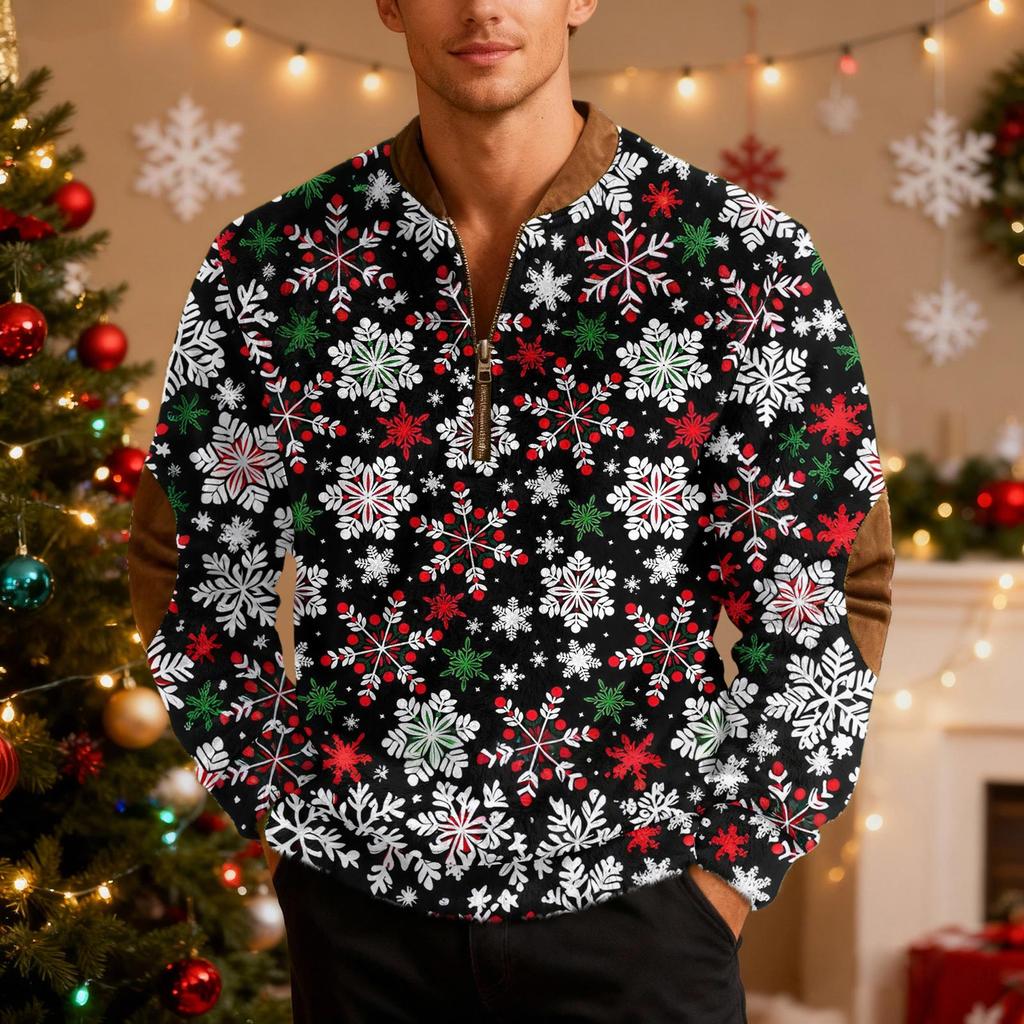 Мужские рождественские толстовки на молнии, рождественские пуловеры с воротником-стойкой