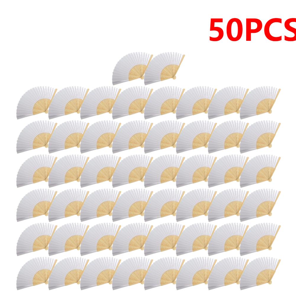 50/1 шт. Складной веер из бумаги и бамбука для DIYВзрослый Детский Ручной Веер Практика Каллиграфии Живописи Пустой Белый Веер для Свадебного Декора Комнаты