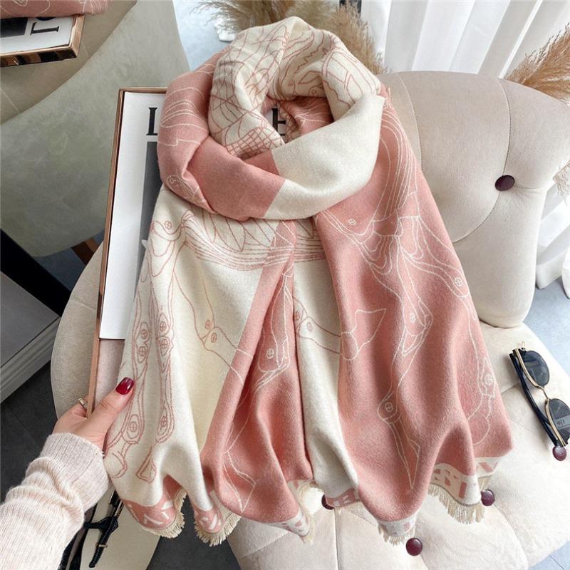 Winter Scarf Women's New Meteor Horse Color Matching Scarf Sweet Warm Scarf Imitation Cashmere Shawl Women