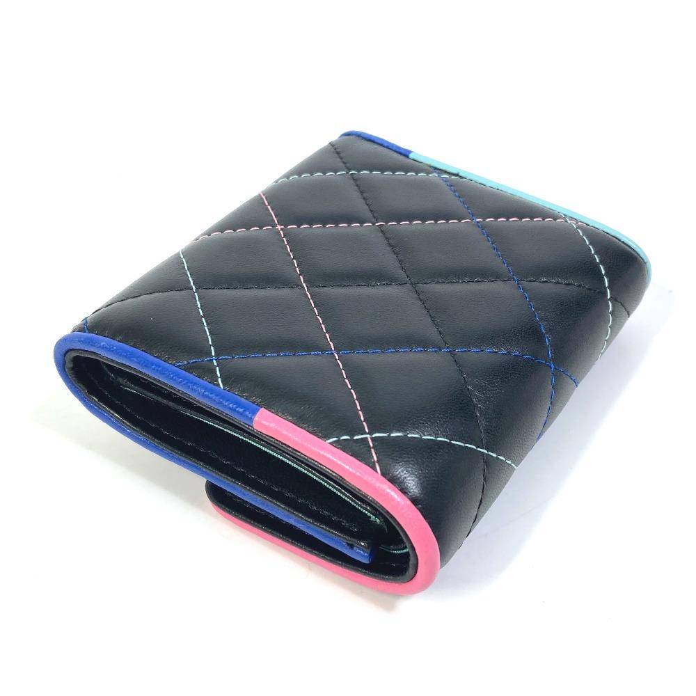 CHANEL CC Mark Small flap Compact wallet Trifold wallet Lambskin Leather Black