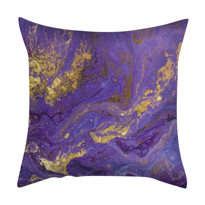 Чехол для подушки с мраморной текстурой, фиолетовая цветная полосатая наволочка с принтом в виде скалы, декор для гостиной и дома