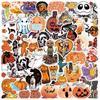 50Pcs Halloween Cartoon Stickers Various Pumpkin Witch Skull Ghost Funny Decals Waterproof PVC Adhesive Halloween DIY Decoration Stickers for