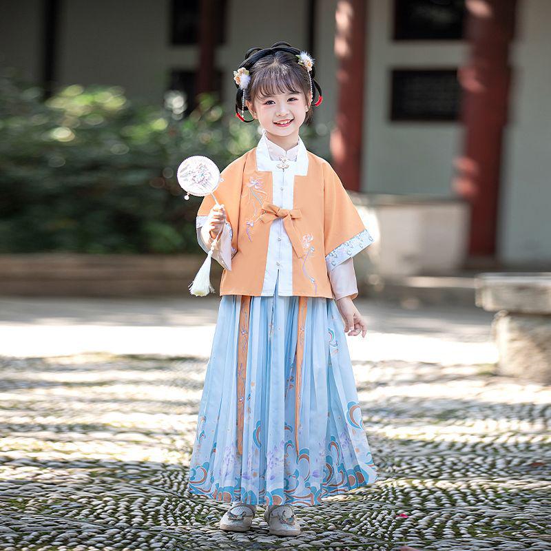 Hanfu Girls' Spring & Autumn Three-Piece Tang Suit: Chinese Style Fairy Ming Dynasty Children's Clothing
