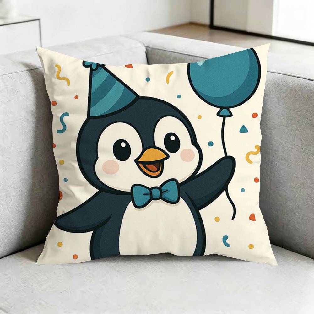 Cute Penguin Kawaii Cartoon Pillow Case Square DoubleSided Sofa Cushion Cover Bedroom Bedside Pillow Gift