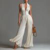 Новый европейский и американский белый плиссированный комбинезон с halter-neck для женщин, длинный, с широкими штанинами, модный, сексуальный, плиссированный, трансграничный, женский