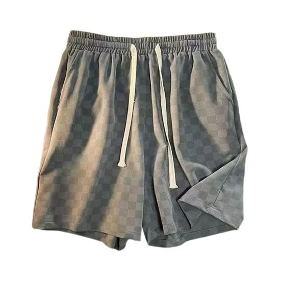 Мужские шорты с шахматным узором, боковыми карманами, эластичным поясом, широкими штанинами, свободным кроем