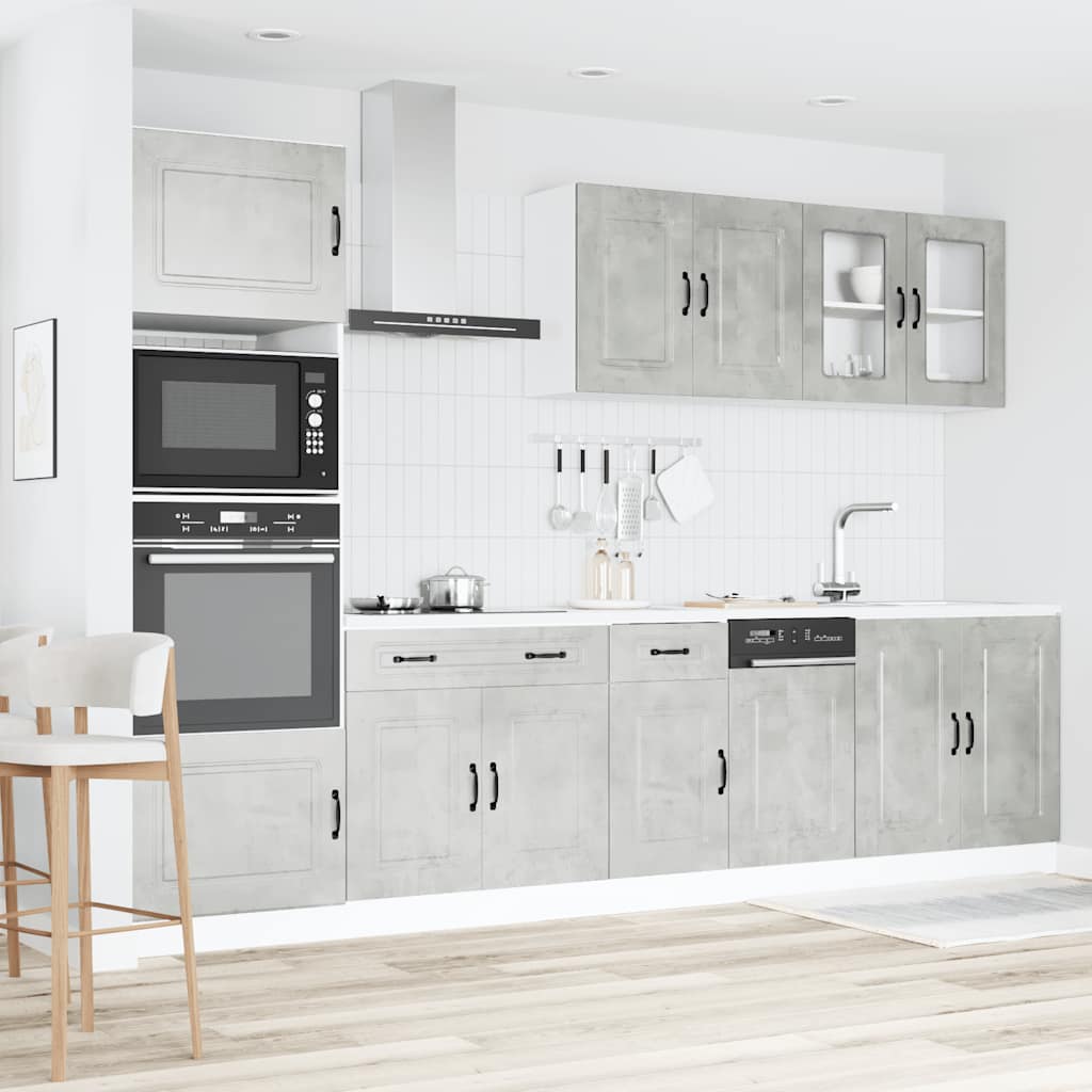 7 Piece Kitchen Cabinet Set Kalmar Concrete Grey Particleboard