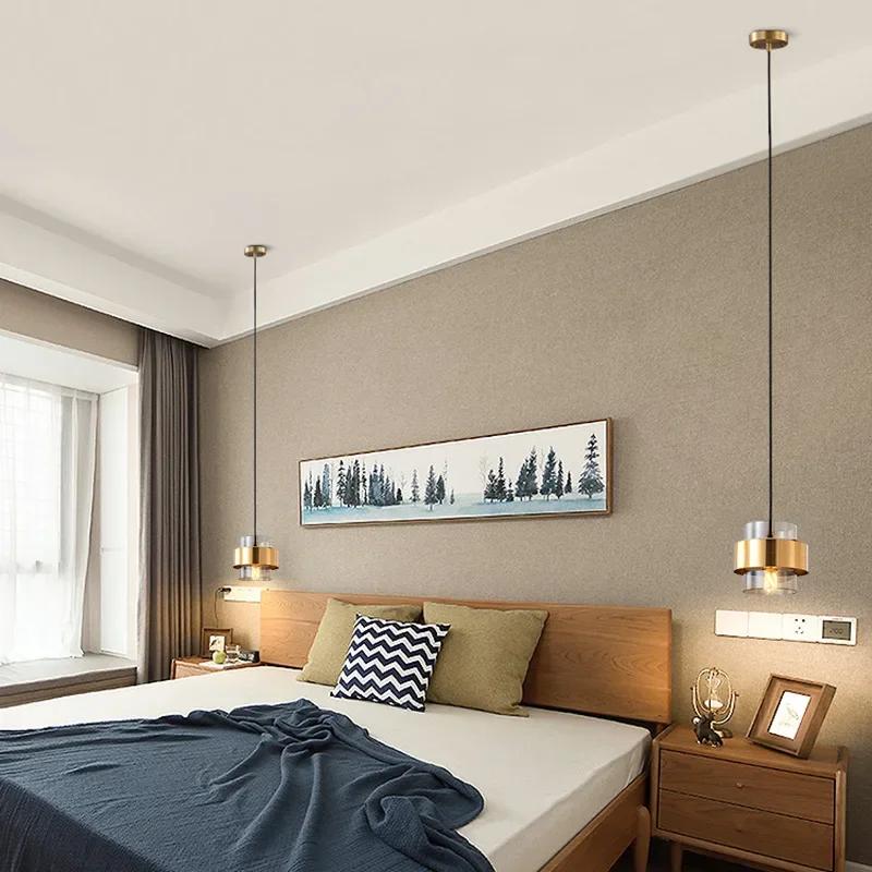 Роскошный креативный прикроватный подвесной светильник для спальни, подвесная лампа с двойным шаром, простой стеклянный светильник-люстра для бара и гостиной, фоновая стена