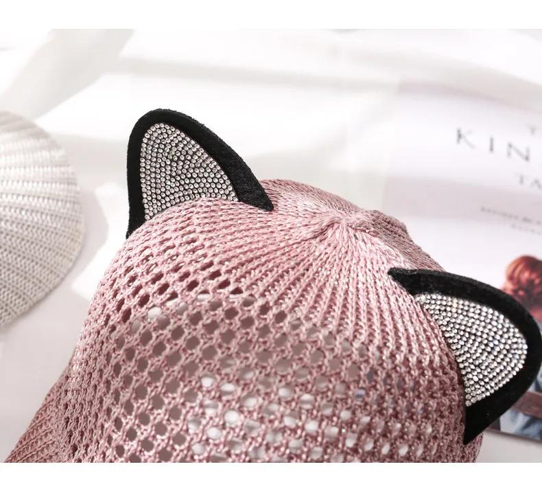 Шляпа с открытым дышащим язычком, кепка с симпатичными кошачьими ушками, кепка-бейсболка для женщин, тонкая белая кепка на весну и лето