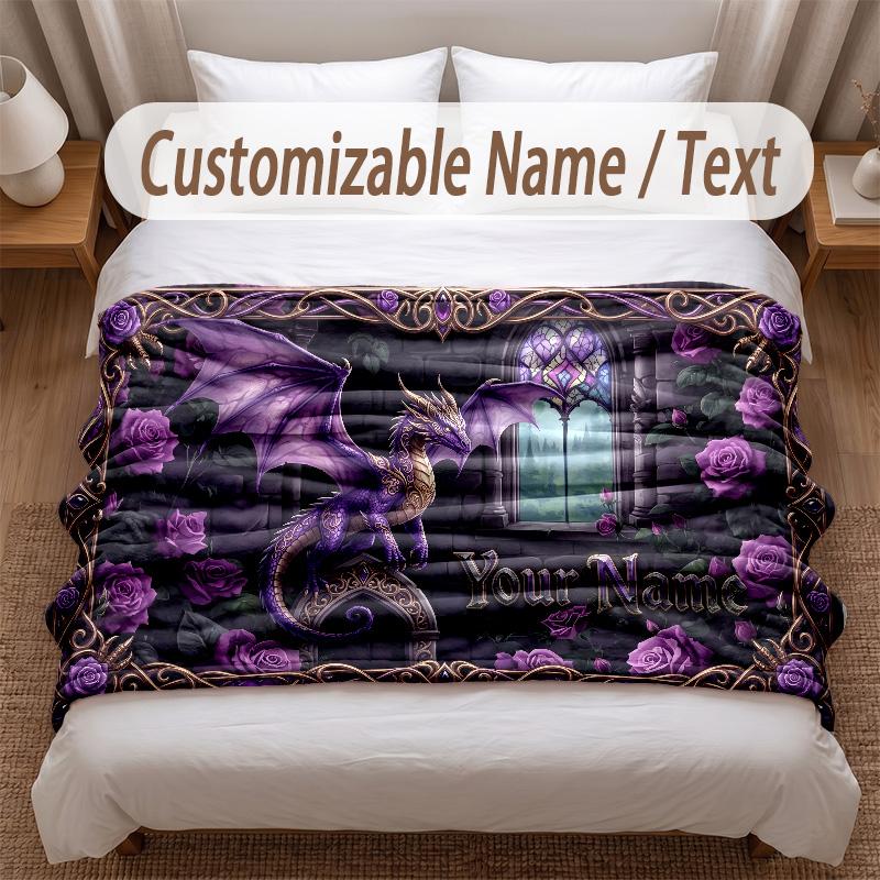 Rose Floral Theme Soft Blanket Personalized Custom Name Text Print Warm Blanket Home Sofa Bedroom Decor