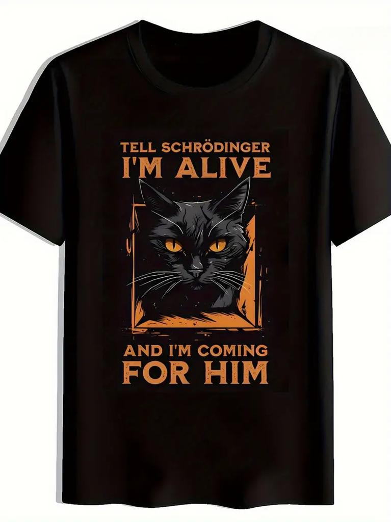 2026 New Mens Tshirt Vintage Cat with Orange Eyes and Schrodinger Humor Meme Tee Hip Hop Women Harajuku Y2k Cotton Streetwear