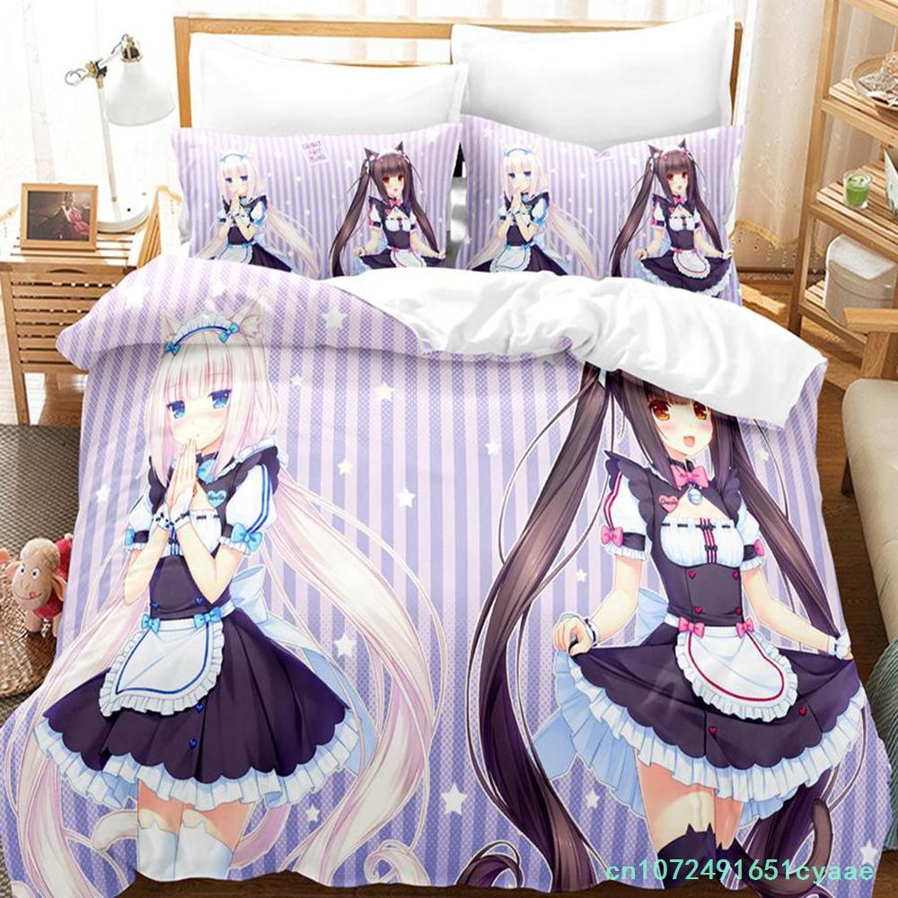 Каваий комплект постельного белья Nekopara Односпальный Полуторный Двуспальный Кинг-сайз Комплект для кровати Взрослый Детский Спальня Комплекты пододеяльников Аниме Parure De Lit Bed