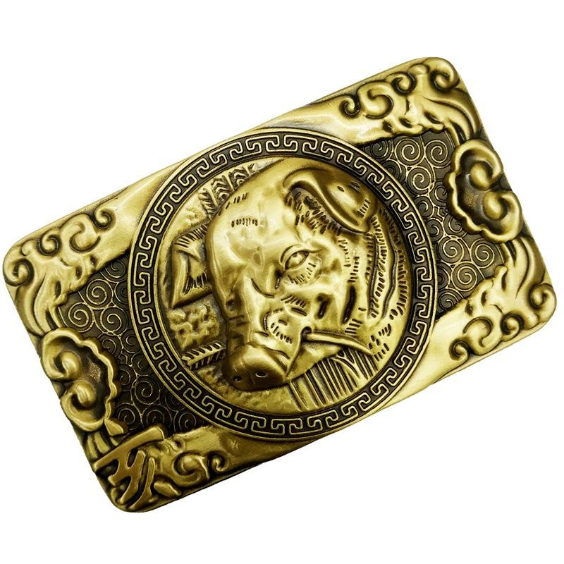 Zodiac Pure Copper Belt, Button Head Men's 3.8 Belt, Head Brass Solid Full Brass Belt Head Clip