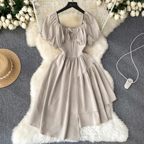 НОВОЕ женское платье с пышными рукавами и нерегулярной баской Vestido Elegante с квадратным воротником и оборками, модное корейское платье