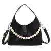 Chic Simple Solid Color Pearl Chain Tote Bag For Trendy Summer Casual Outfits