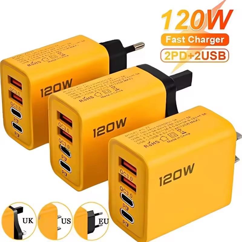 120 Вт C PD Быстрая зарядка 4 порта Зарядное устройство 3.0 Type C USB Зарядные устройства для телефонов Адаптер быстрой зарядки Для iPhone Samsung Xiaomi Huawei