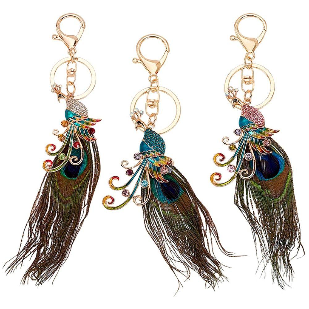 Rhinestone Car Hanging Ornament Imitation Peacock Bag Pendant Backpack Decor