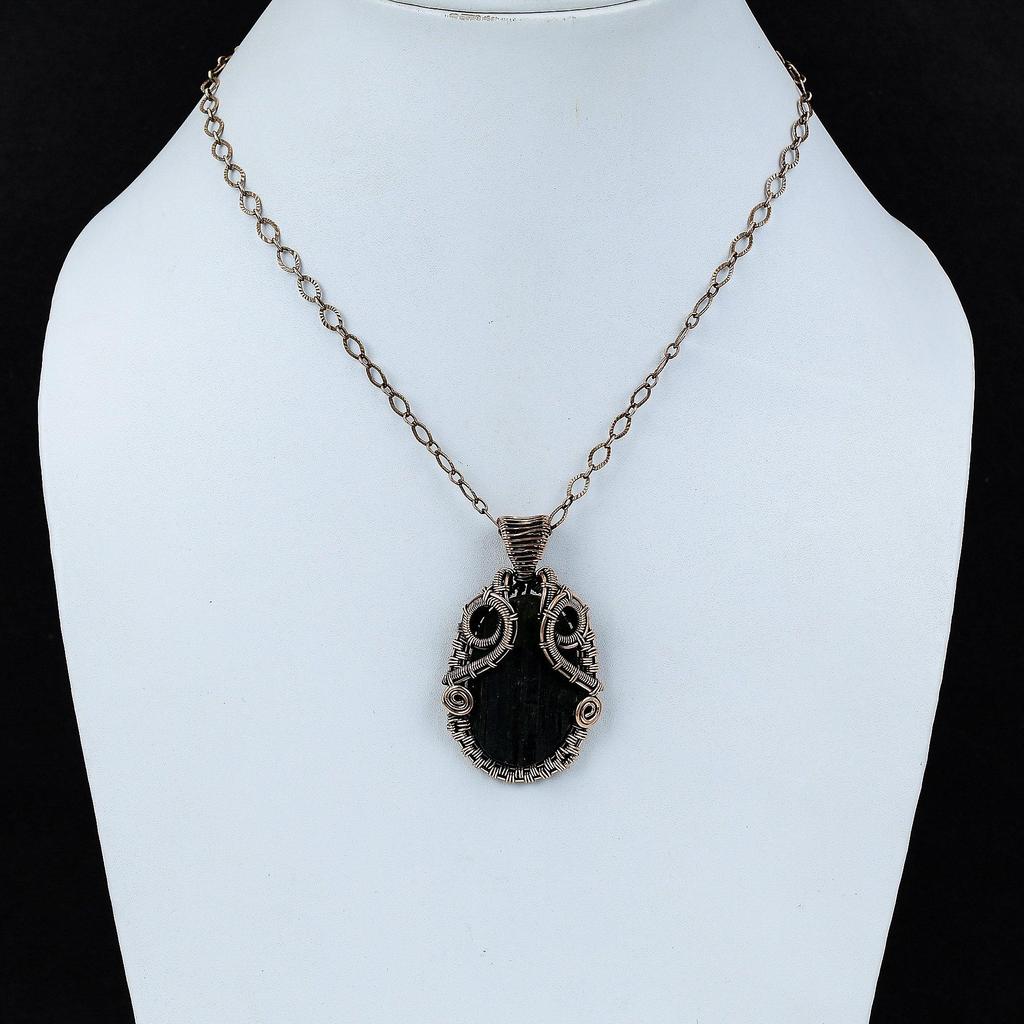 Black Tourmaline Rough Pendant Copper Wire Wrapped Pendant Natural Gemstone Pendant Copper Wire Wrap Jewelry Gift For Women Handmade Pendant