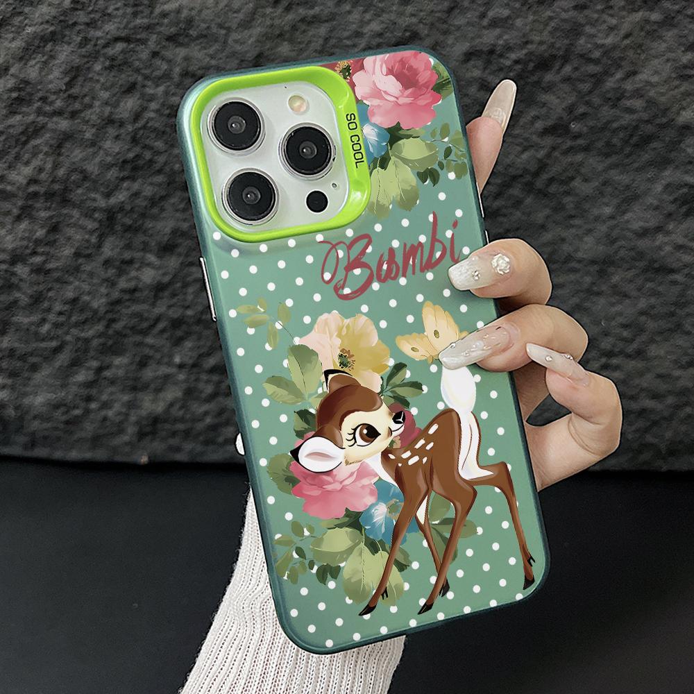 Cute Bambis Deer Phone Case for iPhone 17 Air 16 16e 15 14 Plus 13 12 11 Pro Max X Xs XR 8 Colorful Silver Hard Cover