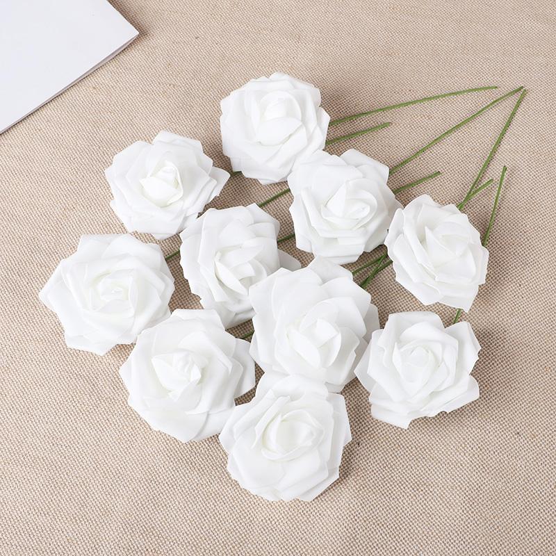 20Pcs Rose Artificial Flowers With Stem Foam Fake Roses Wedding Bouquet Centerpieces Decoration Birthday Party DIY Gift Craft