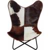 Винтажное кресло-бабочка из коричневой и белой коровьей кожи, кресло для отдыха, кресло-акцент Relax