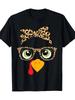 220g 100% Cotton Thanksgiving Turkey Face Leopard Print Glasses T-Shirt