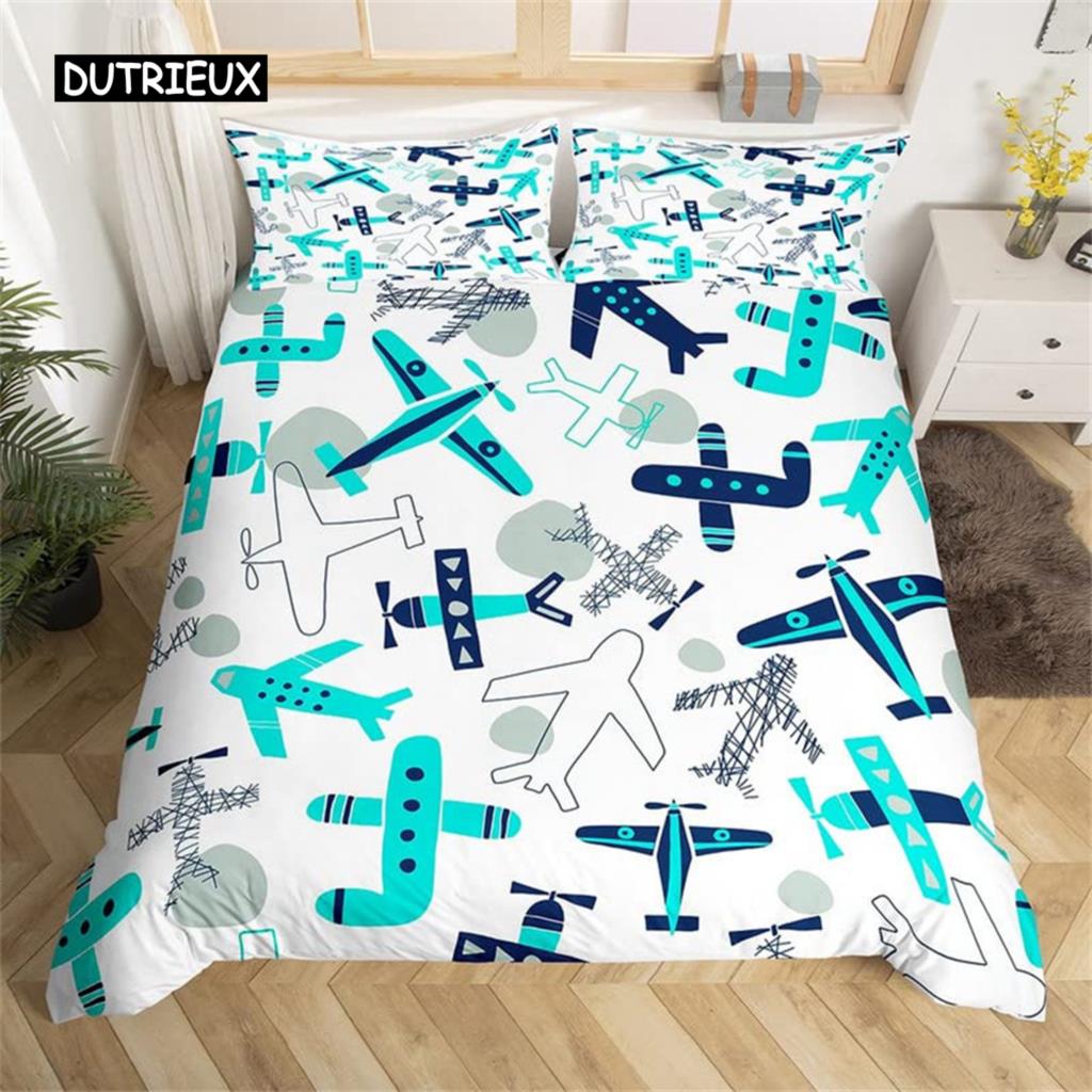 Мультяшный пододеяльник с самолетом, комплект постельного белья с самолетом, милый пододеяльник из микрофибры с облаками, Твин, Кинг, для детей, мальчиков, девочек, подарок, для комнаты