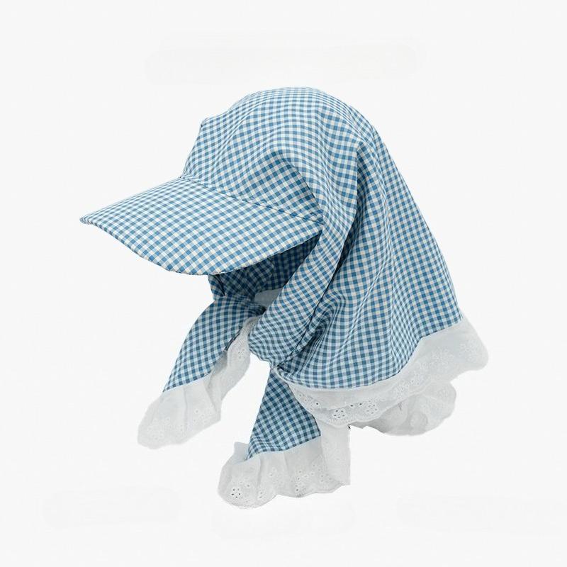 2025 Pastoral Lace Headscarf Women's Fashionable Plaid Triangular Duck Tongue Headscarf Hat Summer Travel Vacation Sun Hat