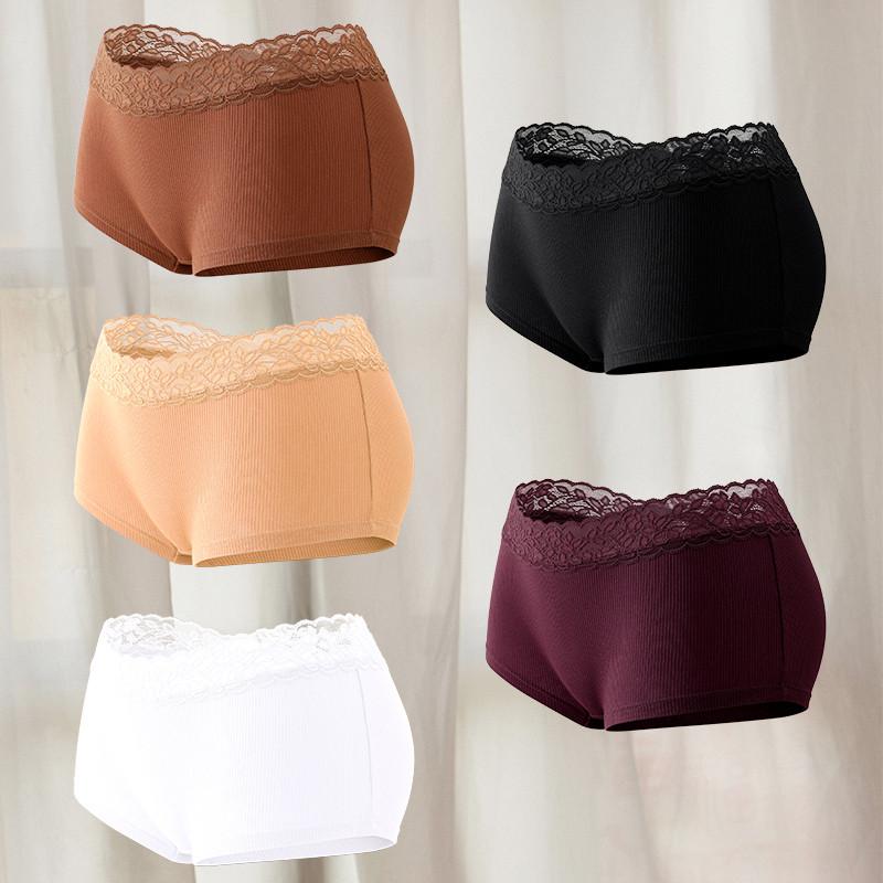 FINETOO Boxer Briefs Pure Women Cotton Panty Short Lace Belt Lingerie Soft and Breathable Underwear