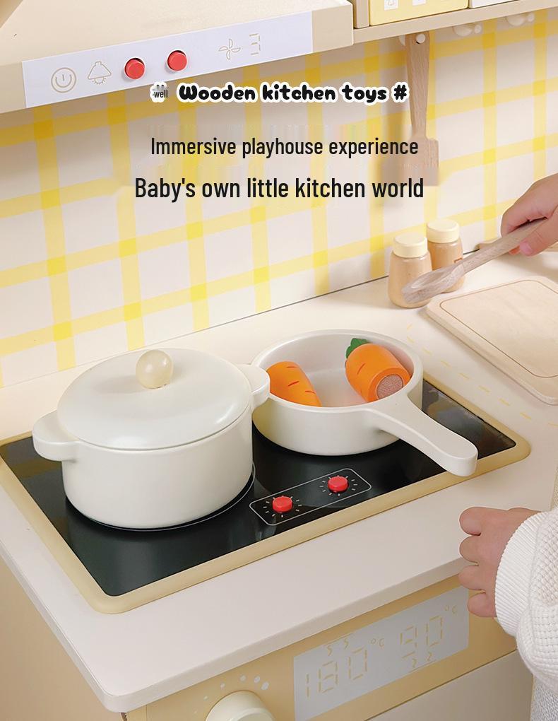 Children's Wooden Kitchen Toy Set with Lights, Sounds, and Water Outlet for Role-Play Cooking